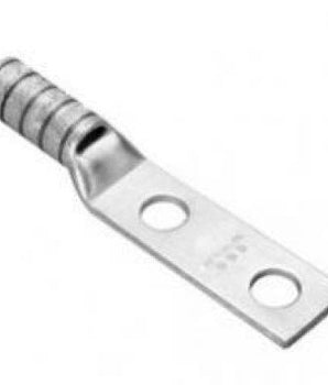 Copper Compression Lug, 2 Hole with Inspection Window, 2 Flex, 3/8" Stud, 1" Stud Hole Spacing, Long Barrel, Tin Plated